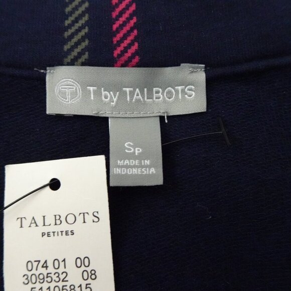 Talbots Jacket Women's Petite Size SP Blue Plaid Zip Front Elbow Patches - Picture 6 of 8